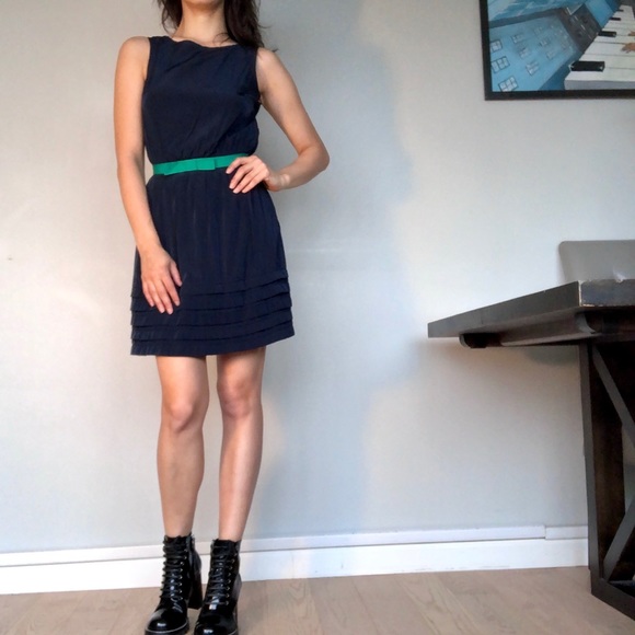 Mango Navy Blue Silk Dress - Picture 2 of 5